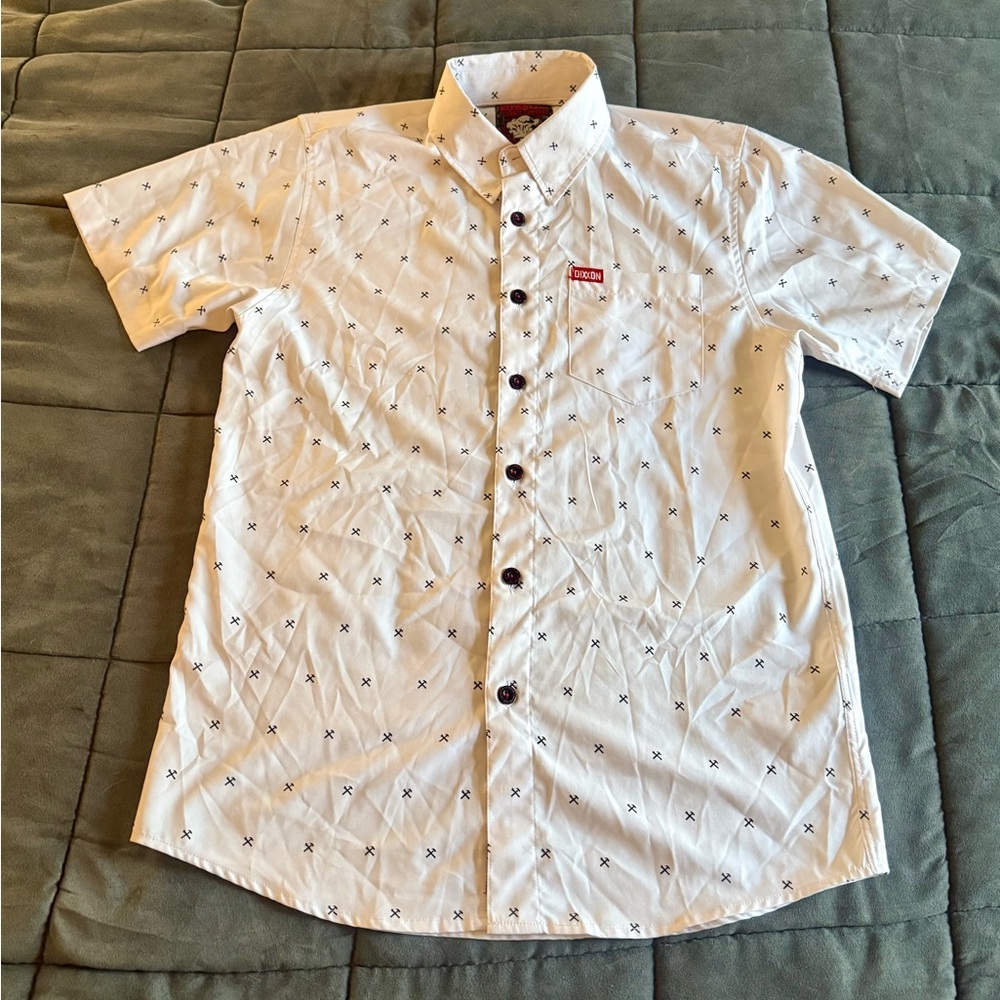 Dixxon Flannel White Patterned Party Shirt Short Sleeve Small Rare